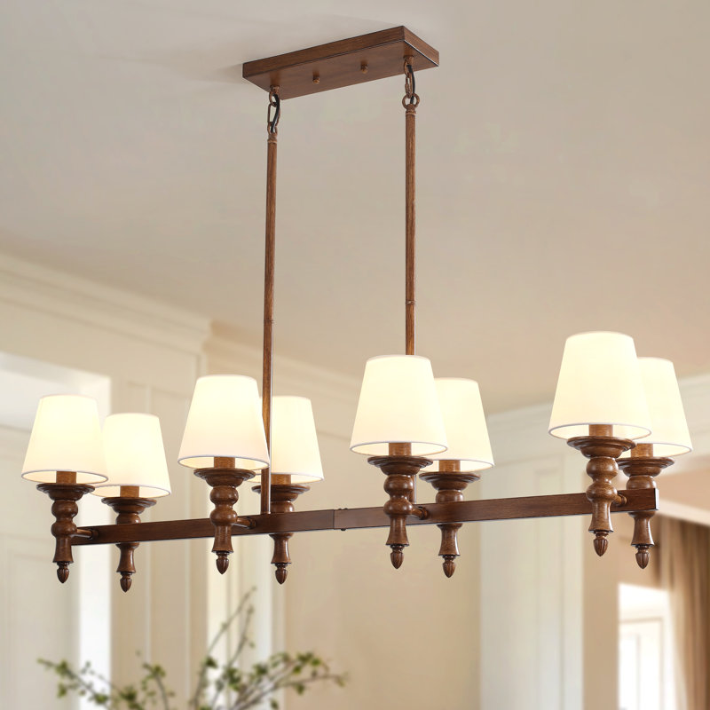 8-light 41.34'' Farmhouse Linear Chandelier With White Shade For Dining Table & Kitchen Island, Brown