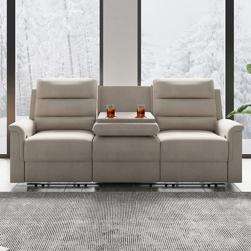 Canapé inclinable 82,3 po à accoudoirs évasés, Mélange de lin beige