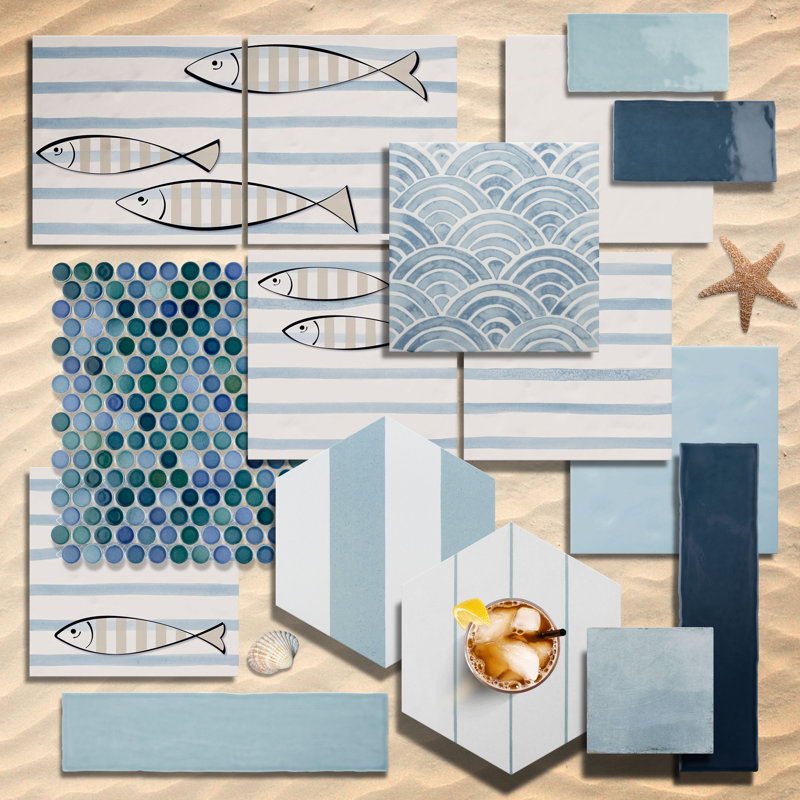 Berta 7-7/8 In. X 7-7/8 In. Ceramic Wall Tile, Escalas