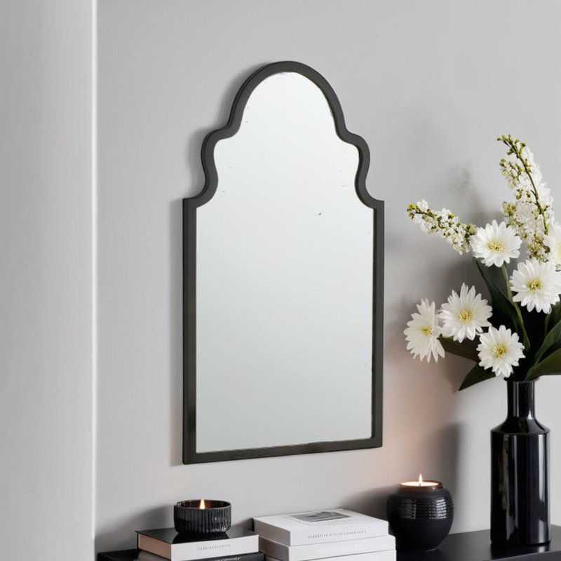 Bagneux Moroc Arch Wood Framed Wall Mounted Accent Mirror, 98.3cm H x 51.8cm W, Black