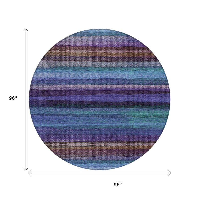Tapis intérieur lavable rayé 8 pi bleu mauve et taupe