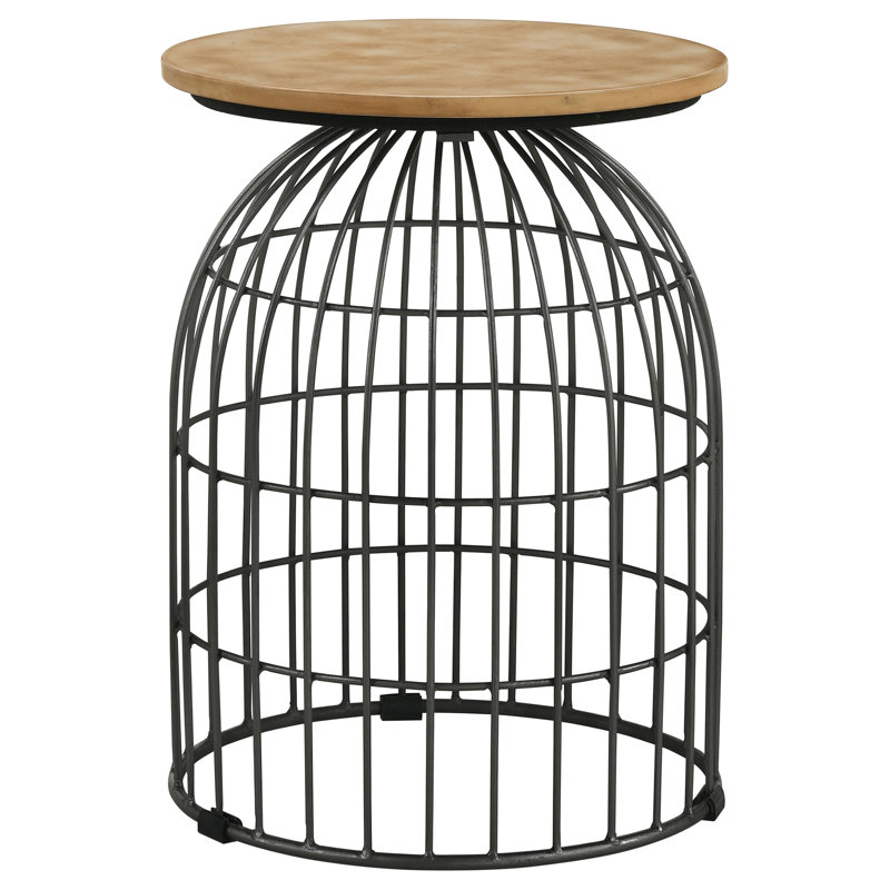 Yosia Round Wire Frame Side Table Natural and Gunmetal