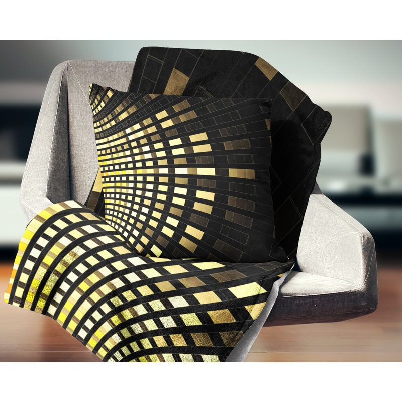 Abstrait fractal doré carré - coussin abstrait imprimé, 18 po x 18 po, Coussin décoratif
