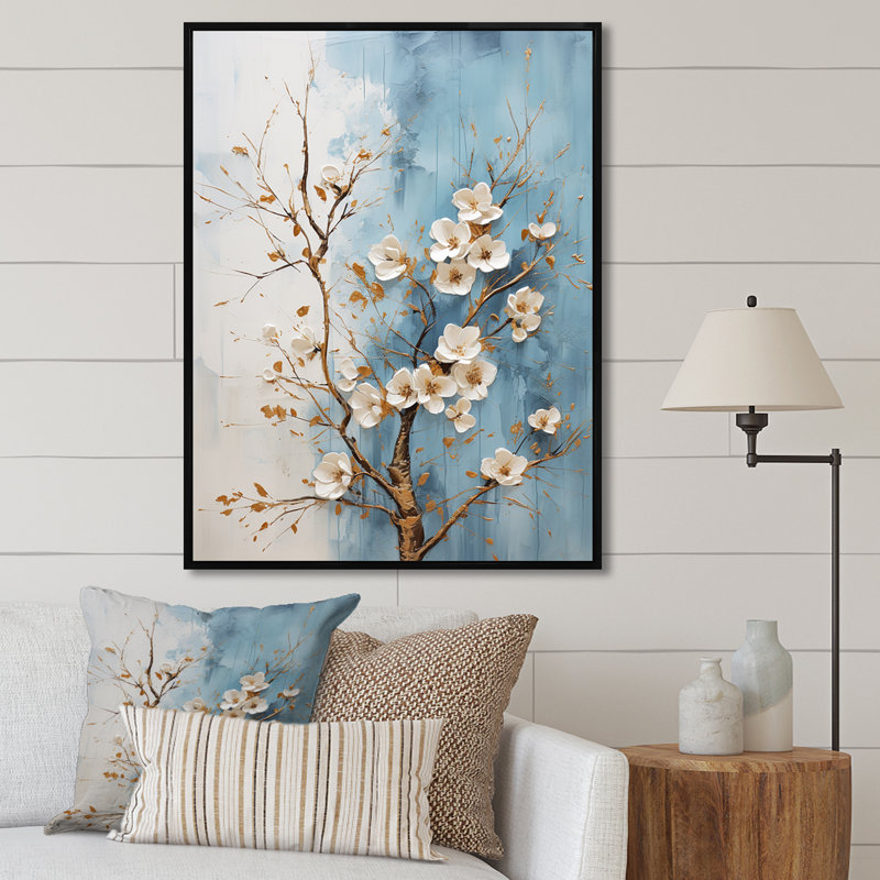 Cornouiller blanc en fleurs, H 32 po x l 24 po x P 1 po, Cadre flottant noir