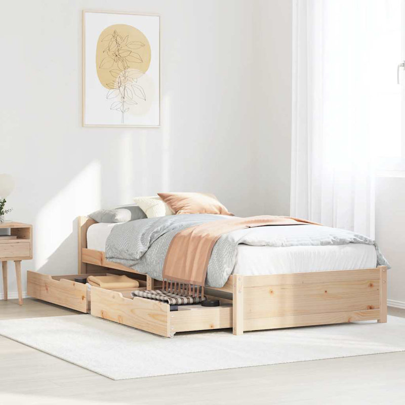 Solid Wood Drawers Bed Frame, 100 x 200cm