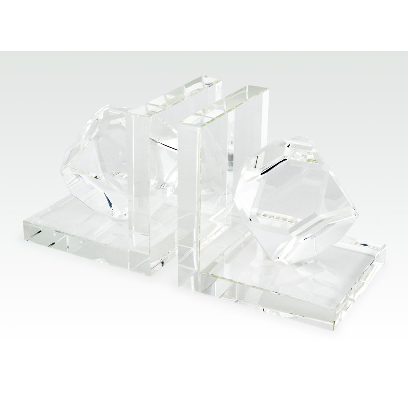 Faceted L-Frame Crystal Bookend Pair
