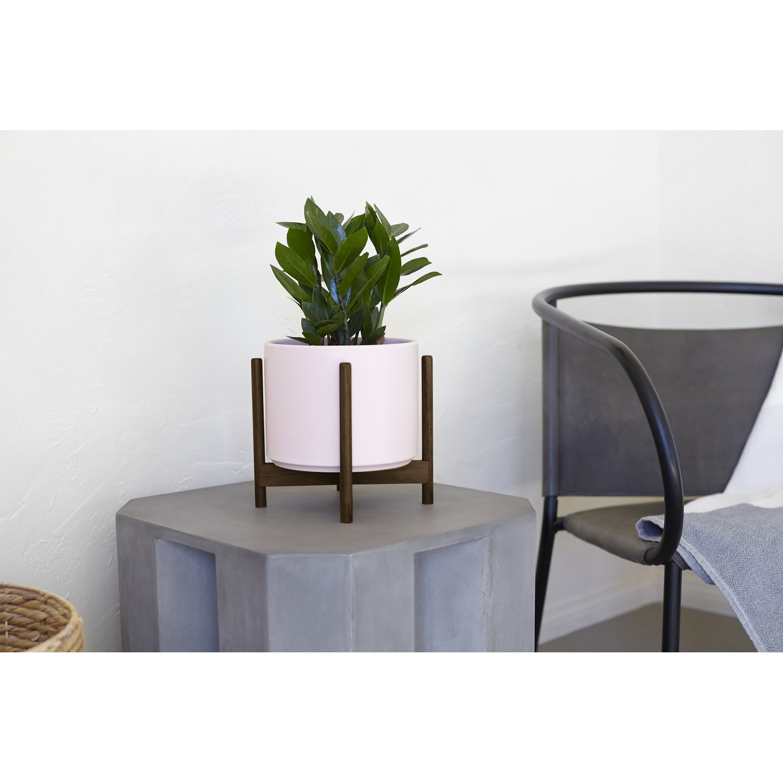 Riverside Handmade Ceramic Pot Planter, 8.75" H x 9.5" W x 9.5" D, Blush/Darkened Teak