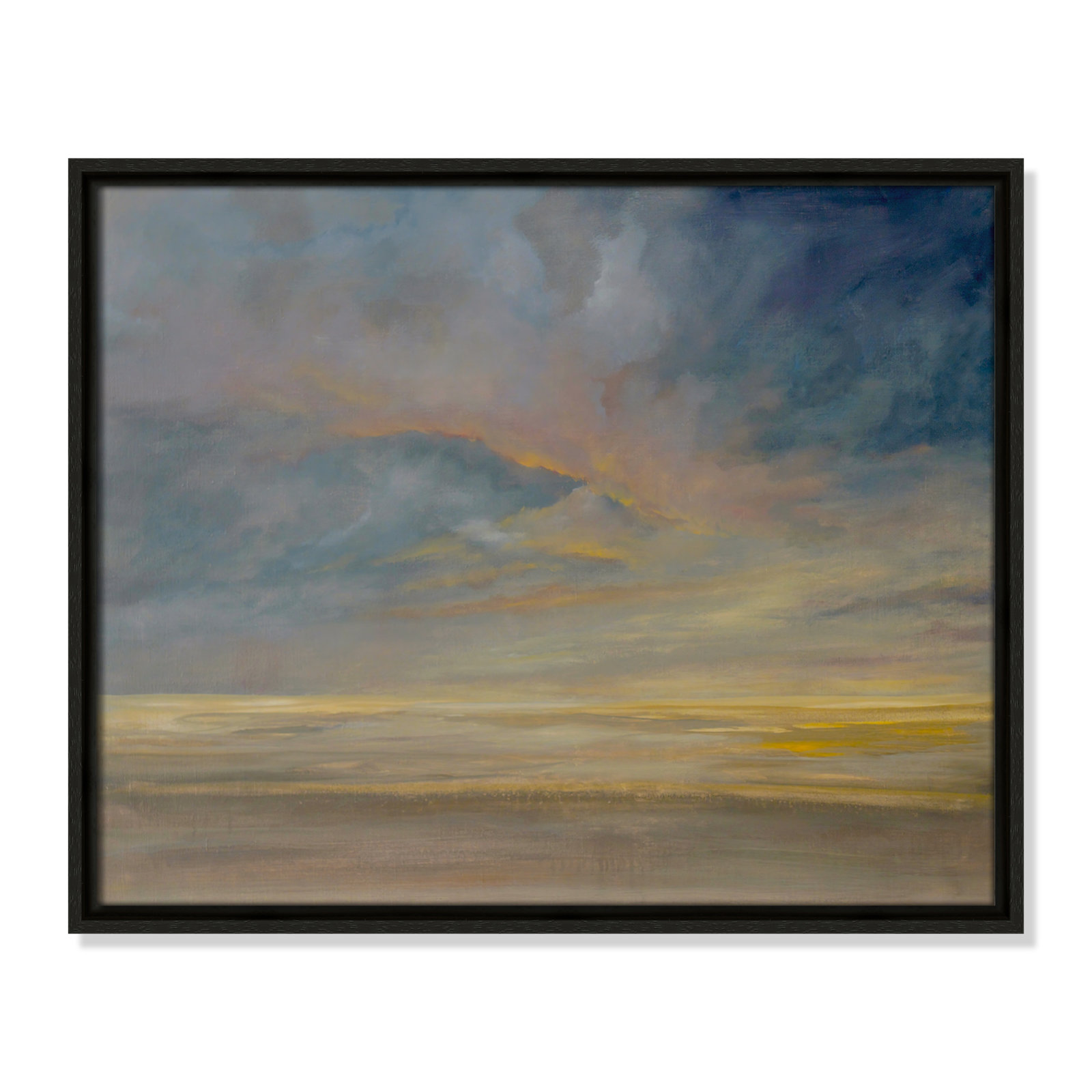 Dawning Unrest - Floater Frame Painting on Canvas, 17.5" H x 21.5" W, Black