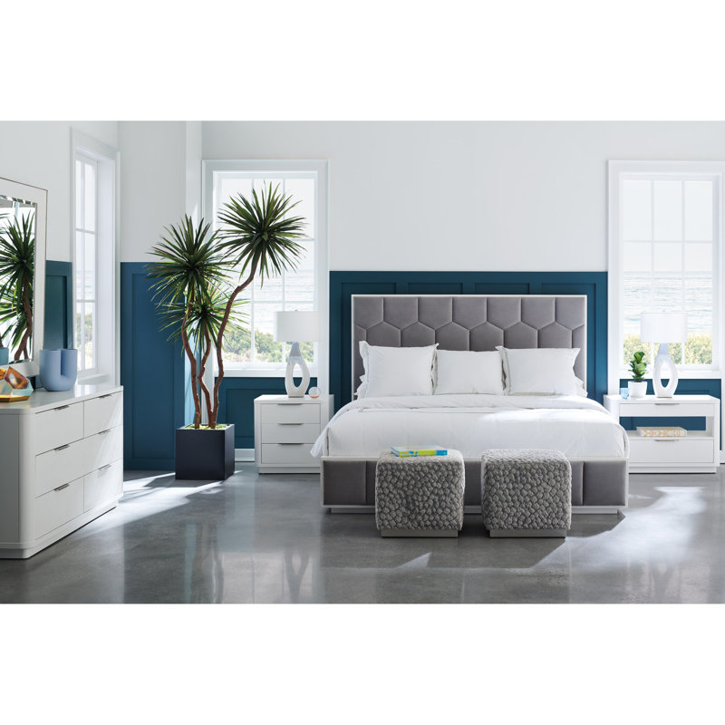 Cloud White 2-Drawer Nightstand with Open Storage and USB Port