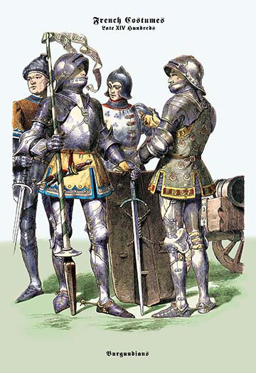 Français costumes : bourguignons en armure-impression d’art graphique, H 66 po x l 44 po x P 1,5 po