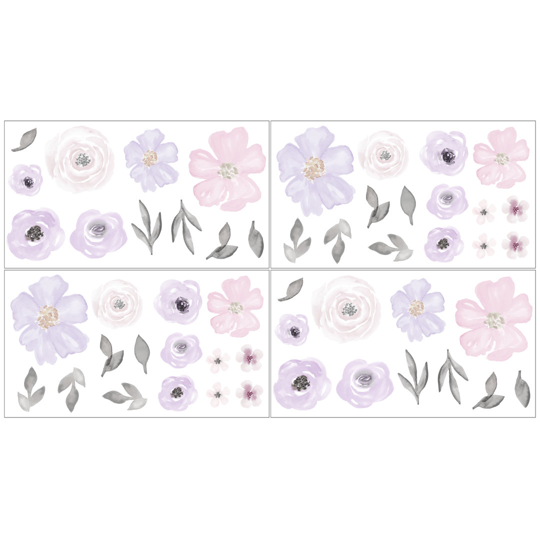Watercolor Floral Lavender and Gray Wall Decal (Set of 4) Sweet Jojo Designs