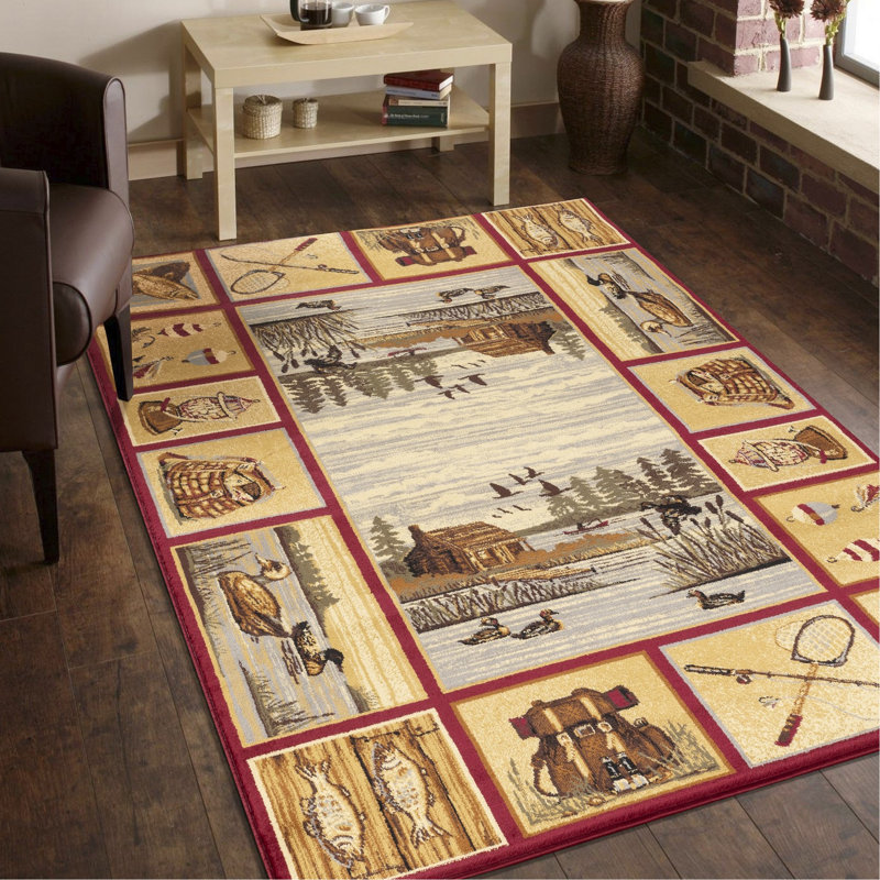 2 Ft. 7 In. X 3 Red Polypropylene Lodge Area Rug. Stain , , For A Cozy Home. Made In Turkey Style Rug - 2.58 7.25 Modern Office.