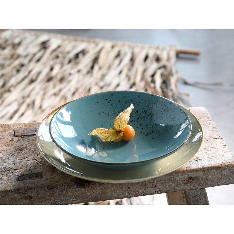 12-Piece Nature Collection Stoneware Crockery Set For 4 People, Green/Grey