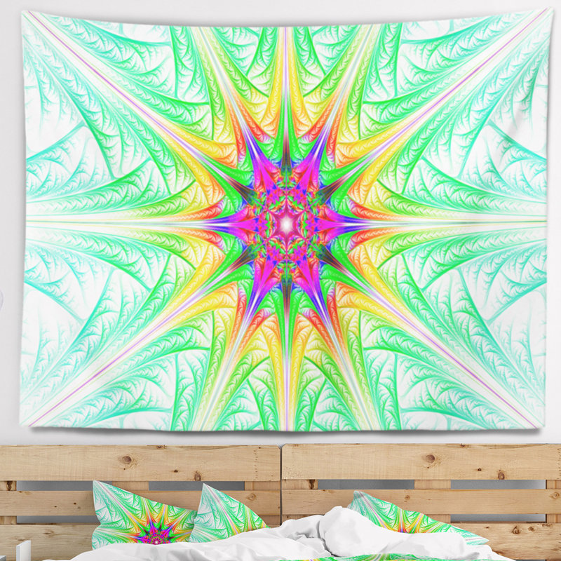 Tapisserie abstraite en verre coloré vert fractal, H 68 po x l 80 po