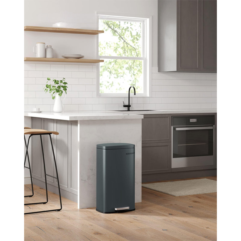 Greenish-Grey Stainless Steel 8-Gallon Step-On Trash Can
