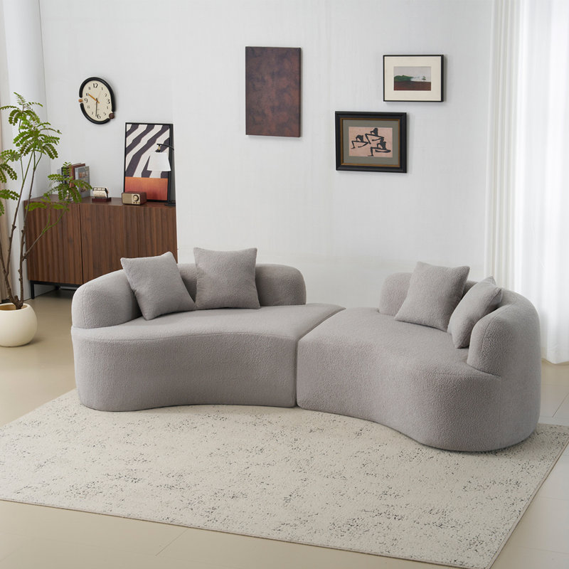 Curved Four Seater Full Compression Sponge Sofa, Gray