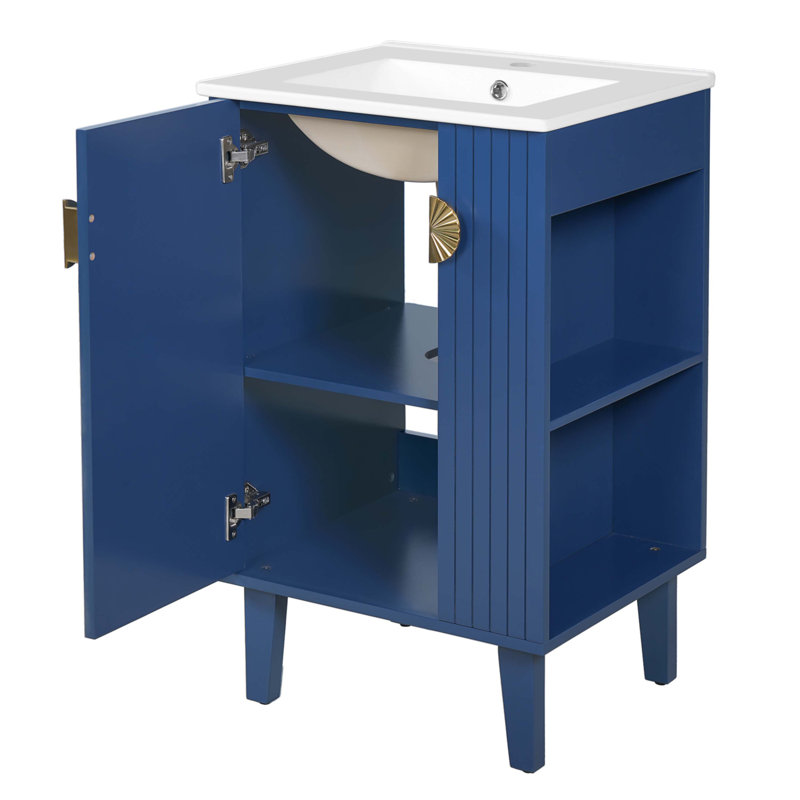 Meuble-lavabo de 20 pouces avec lavabo en céramique, Bleu