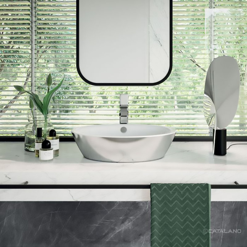 Catalano 16.54'' Fireclay Oval Bathroom Sink, White/Silver