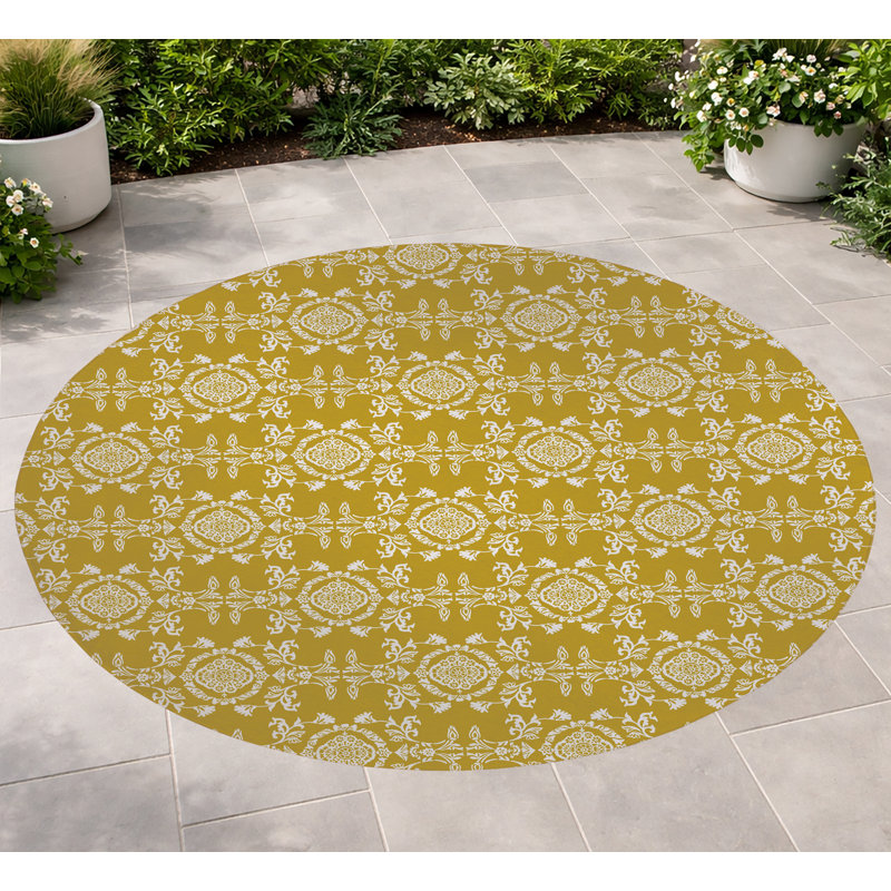 Jackie Soft Step Outdoor Area Rug, Gold, Round 5'
