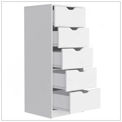 Dresser Kamran, Five Drawer Narrows, White Finish