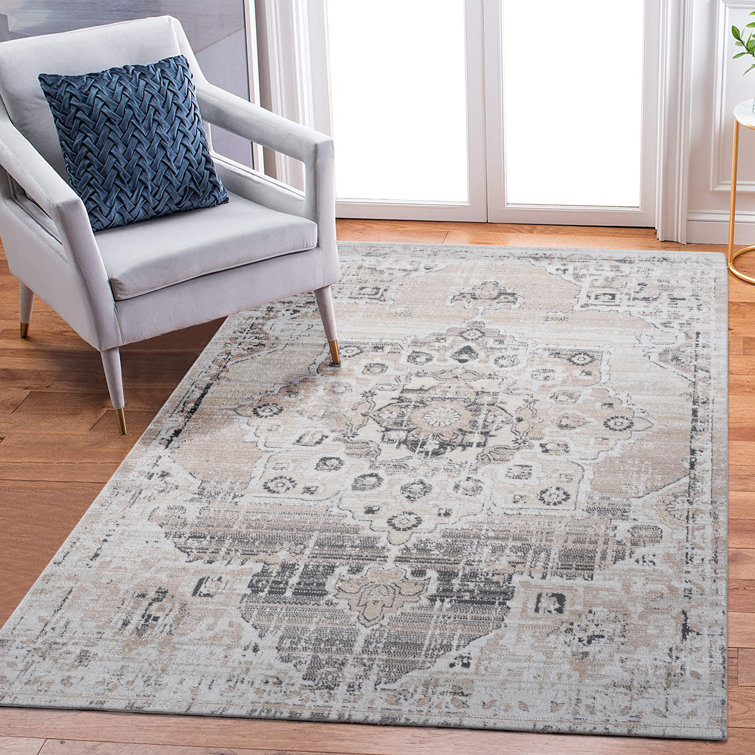Naar Payas Area Rugs, Cream/Beige/Medallion Accent Power Loom Machine -Crafted Rug