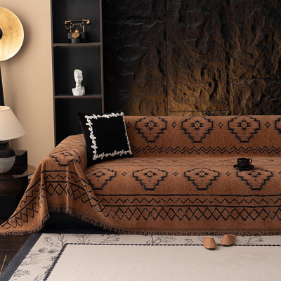 Chenille Sofa Cover – Soft Non-slip Couch Cover For 2-cushion Sofa, Sectional Furniture Protector Slipcover, Breathable Washable Couch Cover, Pumpkin, 71” X 118”