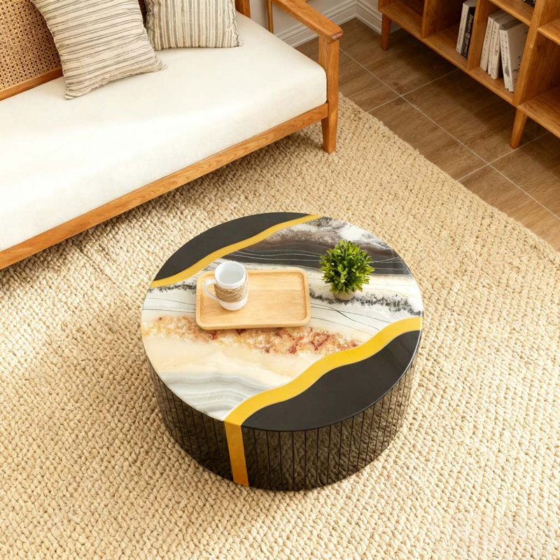 Black gold round mirror coffee table