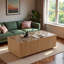 Table basse moderne moderne avec tiroirs de rangement, plateau en verre et base flottante