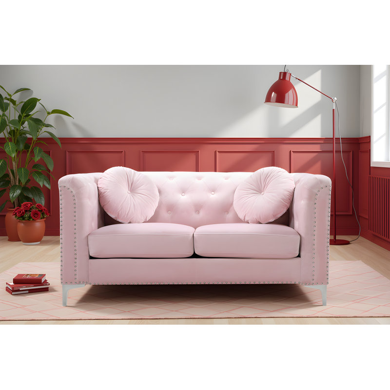 Nade Velvet Loveseat, Pink