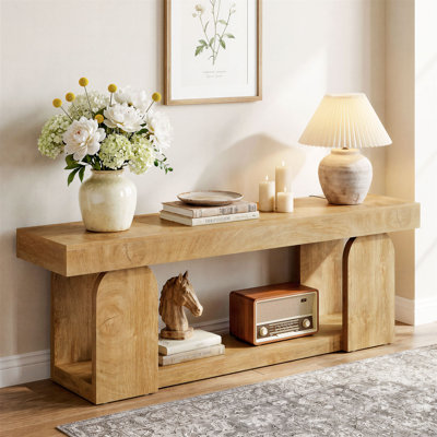 63" Farmhouse Console Table For Entryway, 2-tier Wooden Sofa Table Behind Couch For Living Room