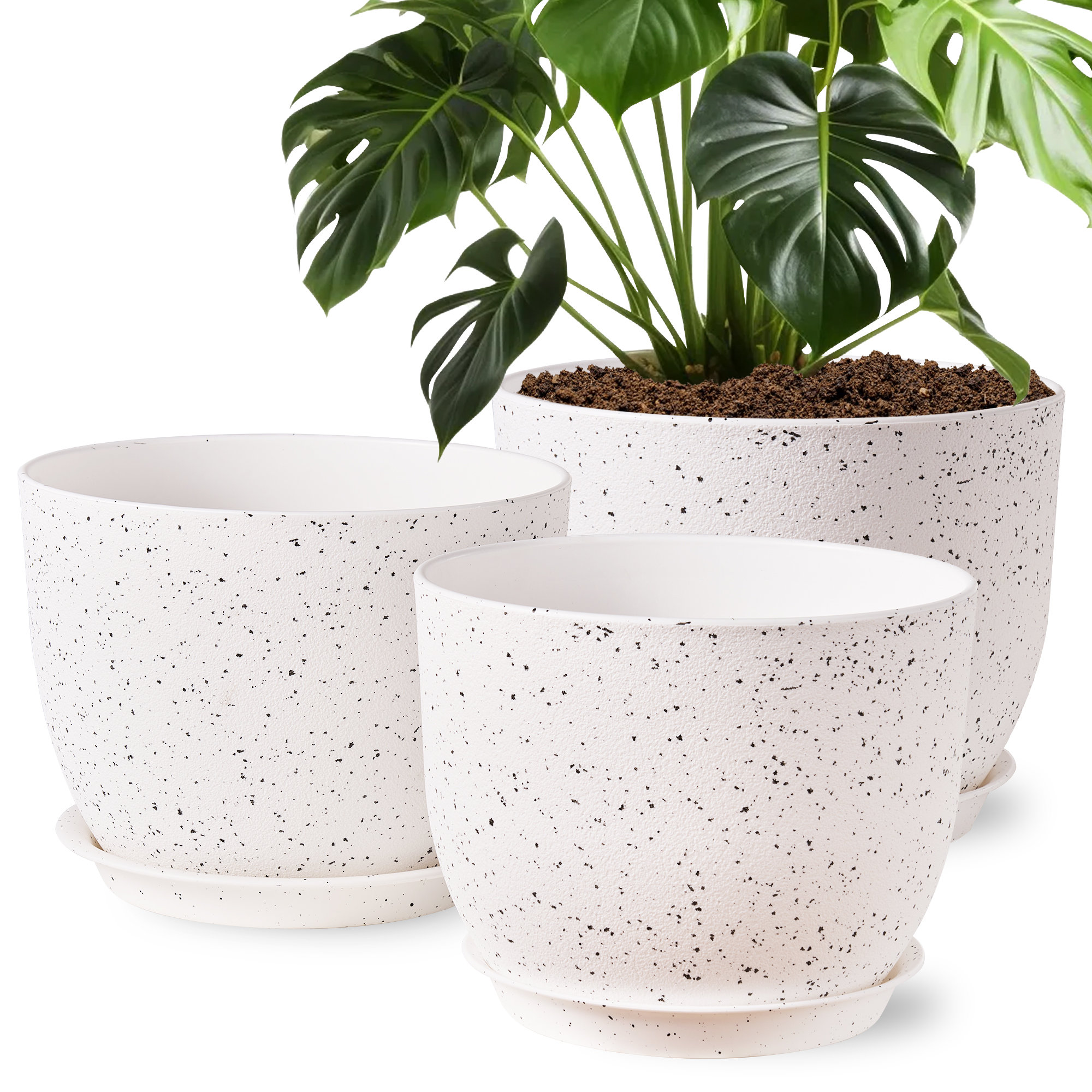 Ebern Designs Round Planters 1098inch Flower Plant Pots Speckled