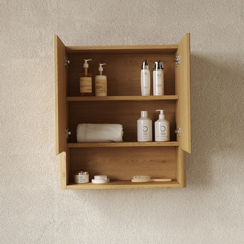 Armoire de salle de bain murale rayée de 26 pouces avec portes, tablette et rangement ouvert, durable et élégante pour les salles de bain modernes