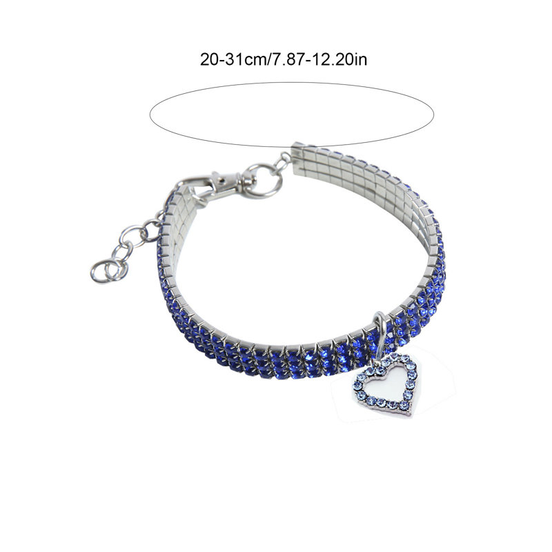 Collier extensible en polyester avec pendentif cœur et strass, orné de strass, idéal pour les chats et les petits chiens. Bijou étincelant pour les fêtes, les anniversaires et les photos.