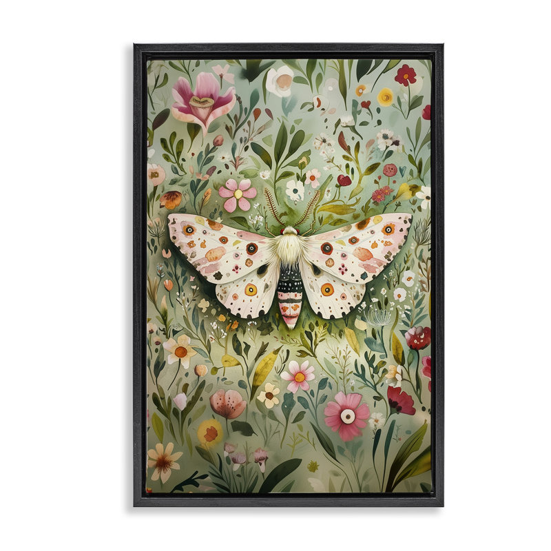 Cadre flottant Floral Moth & Botanicals, design par The Dutch Lady, H 25 po x l 17 po, Cadre flottant noir de jais