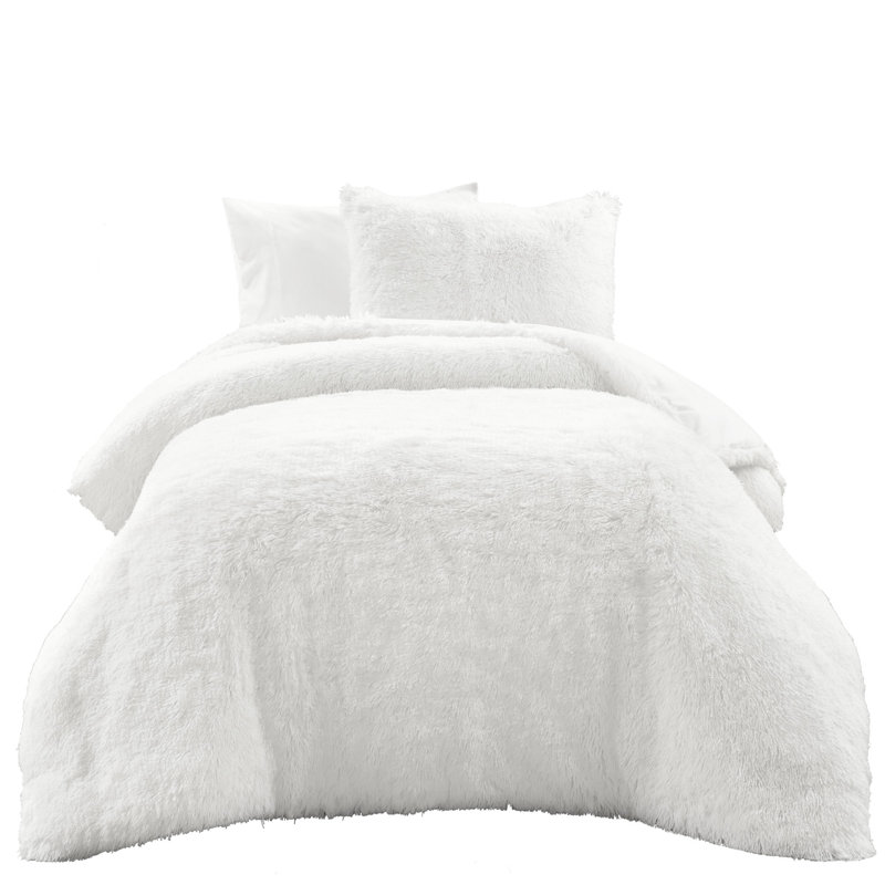 Twin-XL White Faux Fur Kids Comforter Set