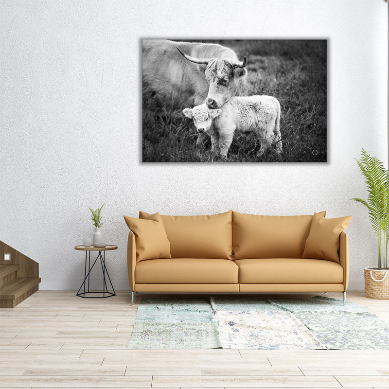 «Cow Care Black and White», reproduction d'art sur toile, H 12 po x l 18 po