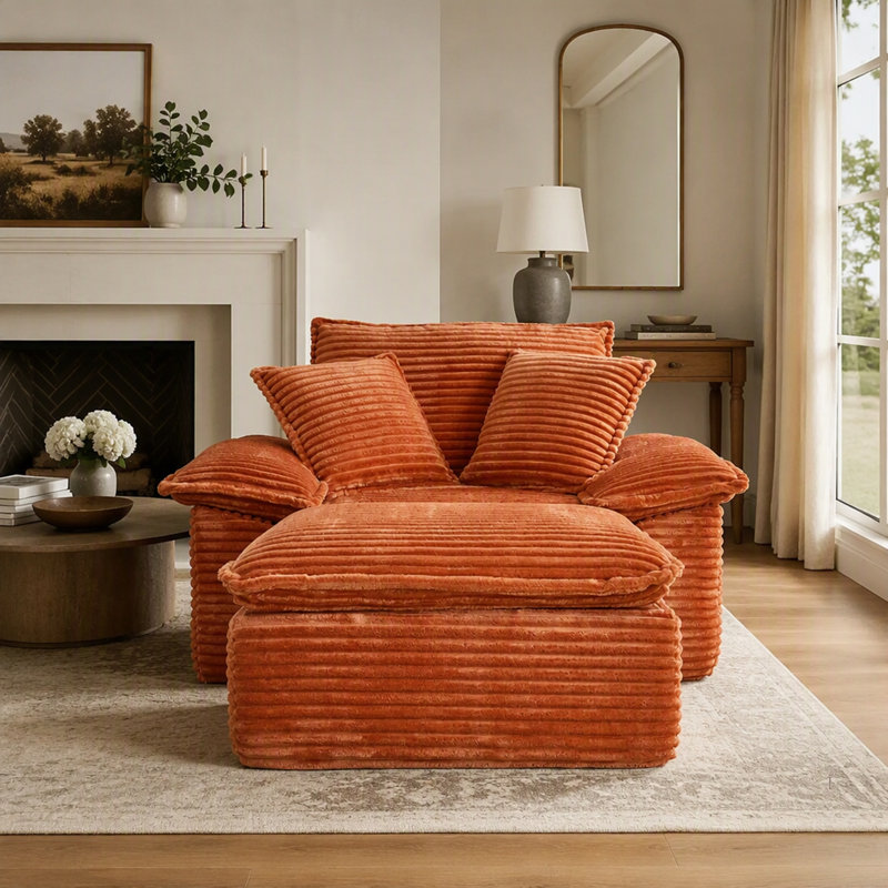 Canapé-lit surdimensionné avec fauteuil et assise profonde, pouf amovible à deux niveaux et lit d'appoint pour un confort optimal au salon.