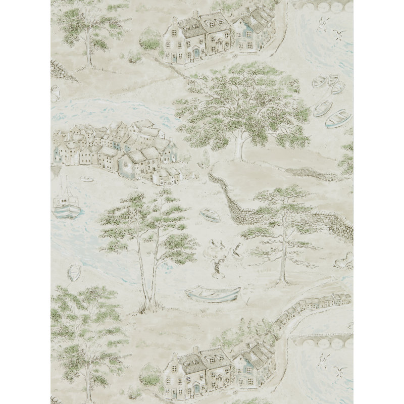 Sea Houses 10.05m x 68.6cm Matte Wallpaper Roll, Neutral
