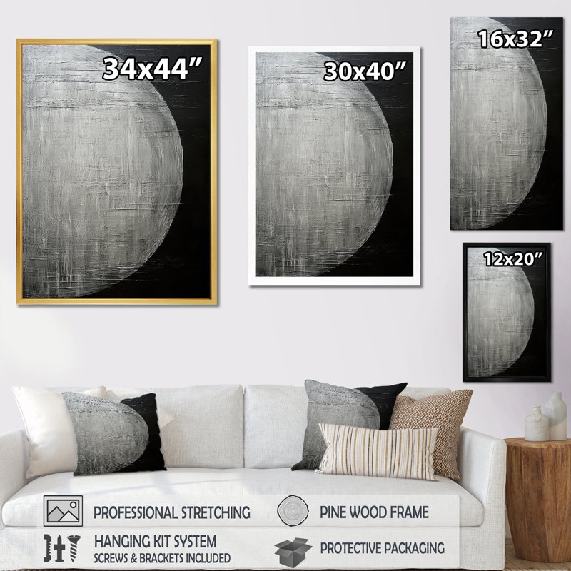 Noir, argent, lune, solitude, Toile tendue, H 32 po x l 16 po x P 1 po