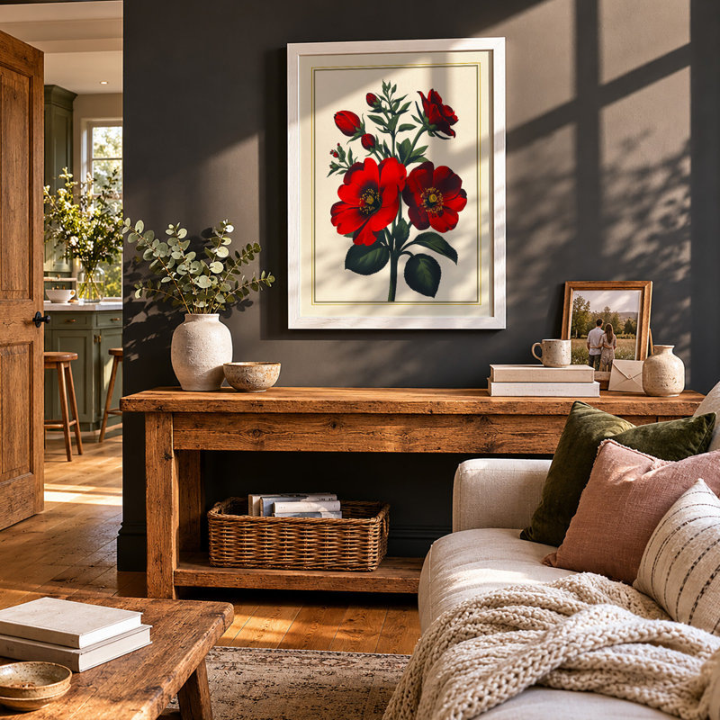 Crimson Anemones Botanical - Framed Print, A2 - 59.4 x 42.0 cm, White