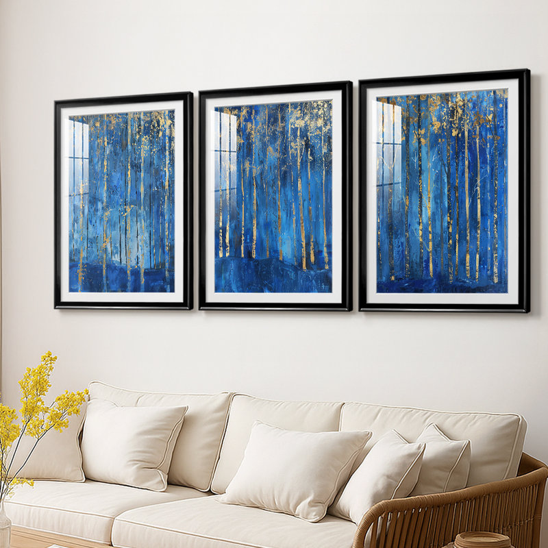 ABSTRACT Series VII - Impression sur mesure encadrée de qualité supérieure - 3 pièces, H 39 po x l 81 po, Noir