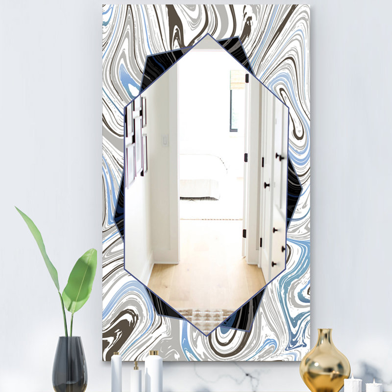 Marbled Diamond Traditional Accent Mirror, 24" H x 32" W, White/Blue/Black