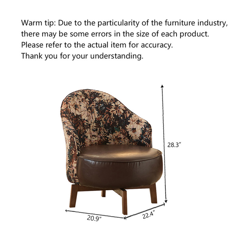 Fauteuil rotatif rétro en tissu et cuir avec pieds en bois massif pour le salon