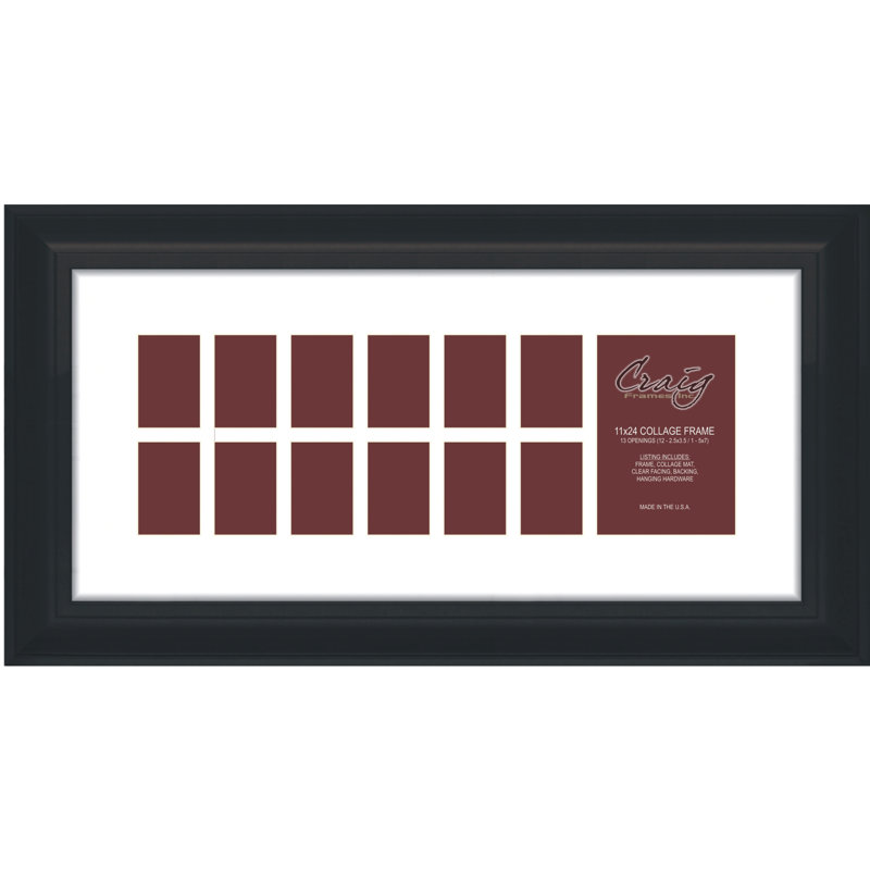 Bednarz Black Matte Picture Frame with Mat, 11" x 24"