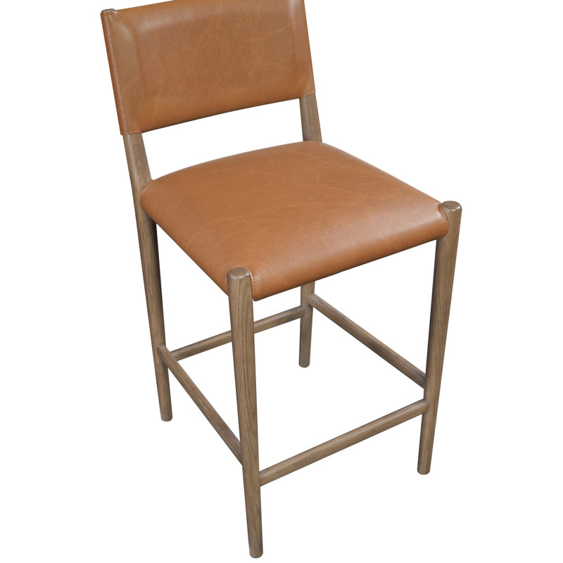 Tabouret de comptoir rembourré en cuir Andie, Cuir cognac végétalien, Brun