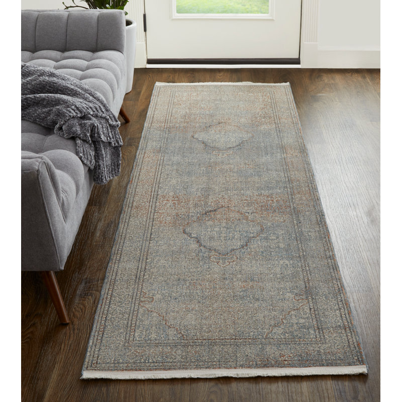 Tapis médaillon en polyester / acrylique Gilford, Tapis de couloir 2 pi 8 po x 12 pi