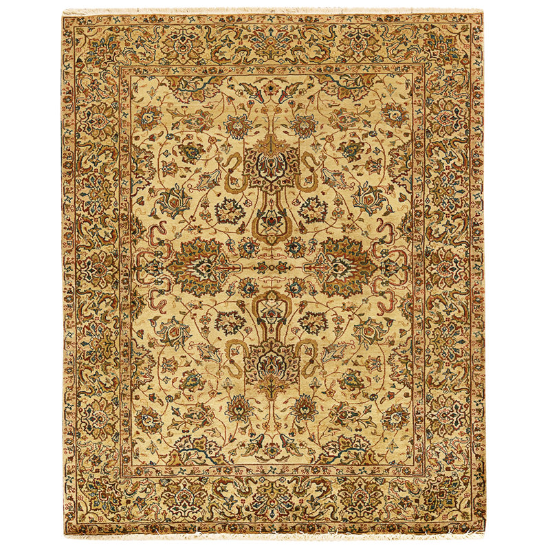 Hand Knotted Wool Area Rug in Cream And Gold