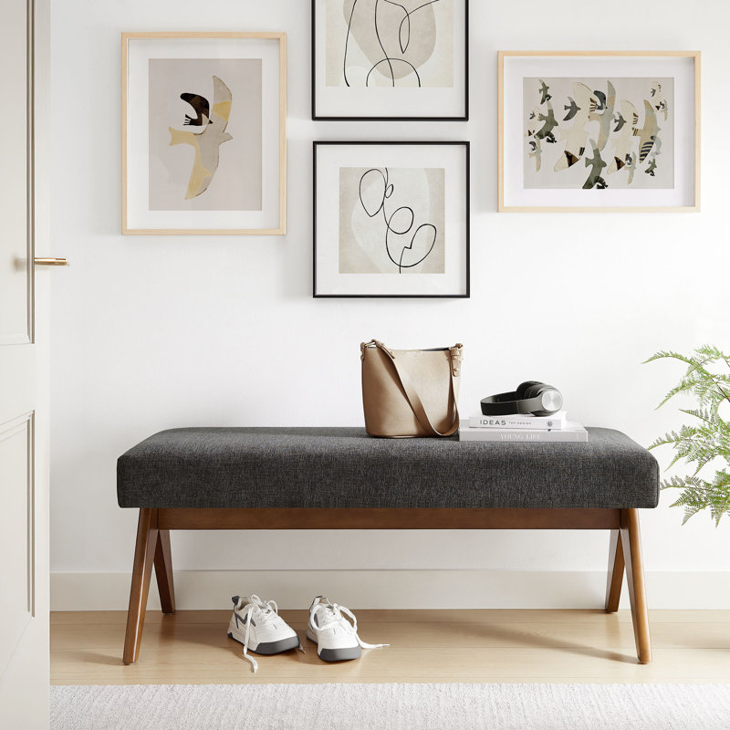 Banc rembourré en tissu Lyra, Gris foncé, H 18,50 po x l 47 po x P 18 po