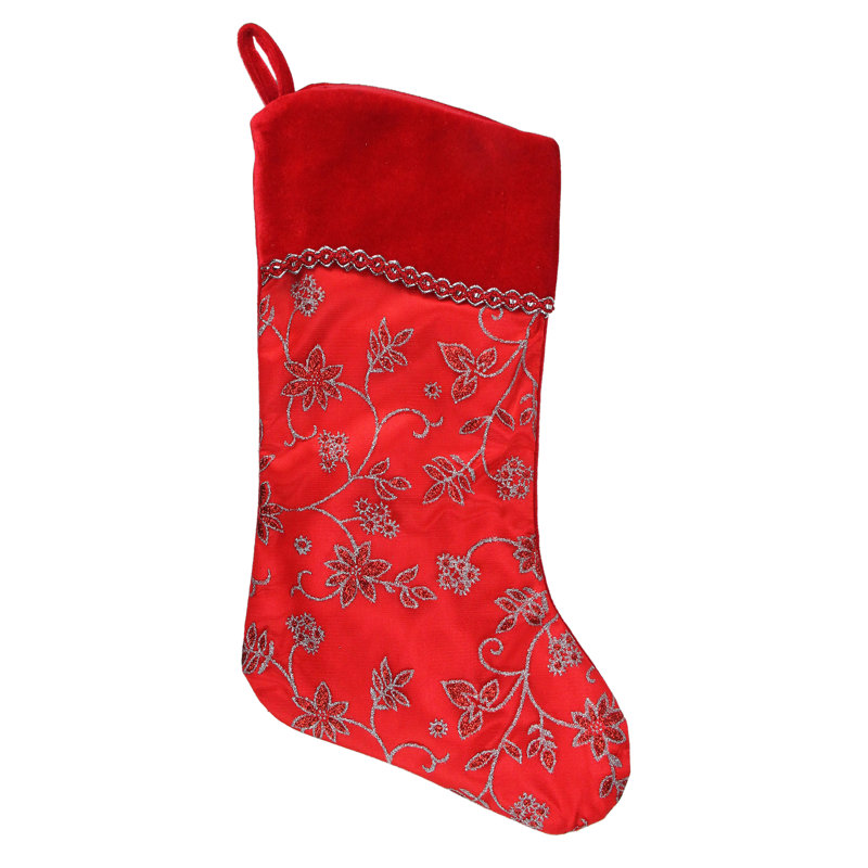 Chaussette de Noël 20,5 po rouge et argentée