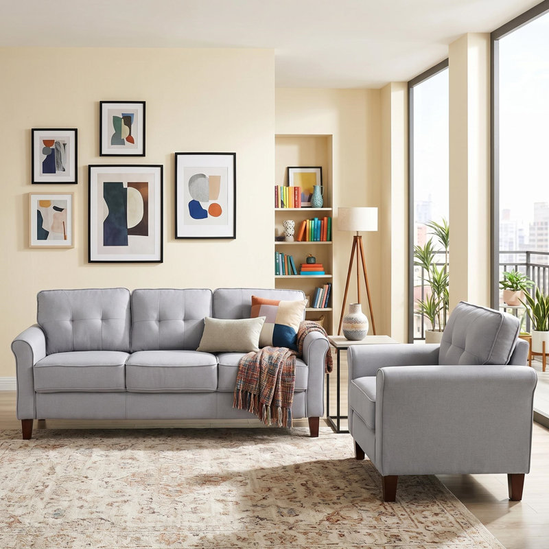 Ensemble de chaise à dossier capitonné et canapé, Light Grey